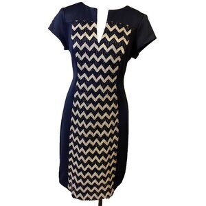 Connected Dress Navy Blue 12 Lace Panel Short Sleeve Washable Sheath